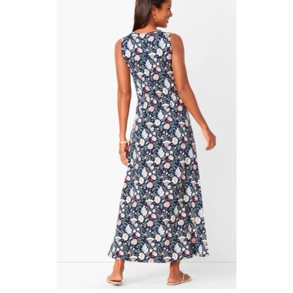 Talbots Maxi Dress L Large Paisley Sleeveless Blue Pink Stretch Washable NEW - Picture 9 of 12